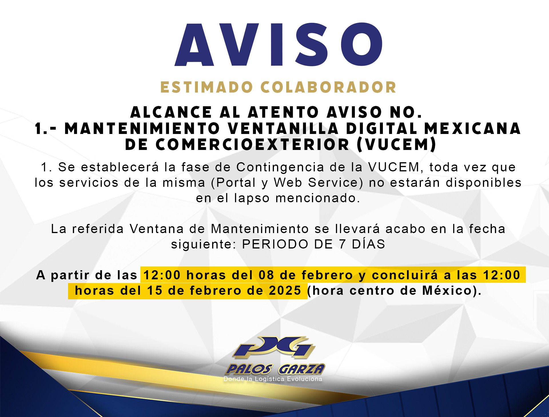 Aviso- Mantenimiento Ventanilla Digital Mexicana de Comercio Exterior.
